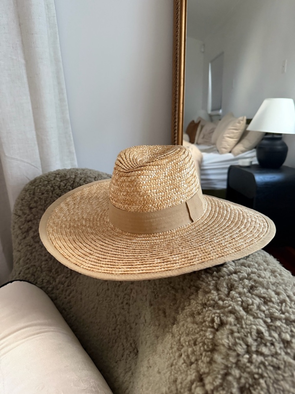 Zara Natural Straw Wide-Brim Fedora with Tan Band